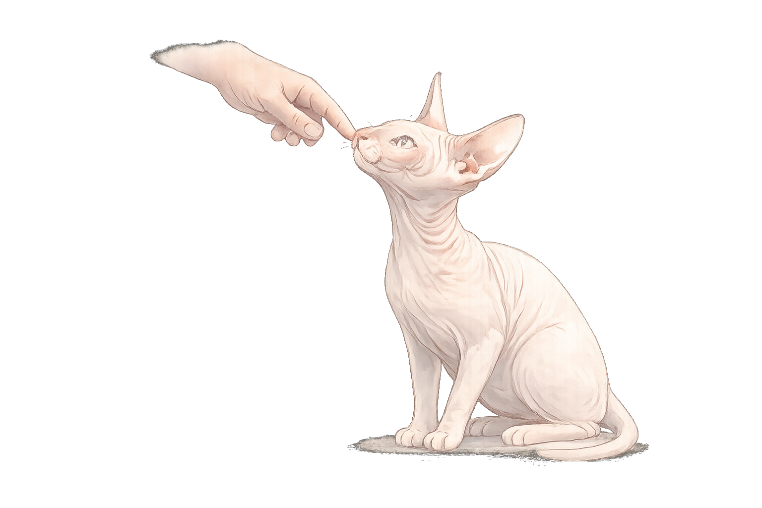 Gentle touch of a sphynx cat